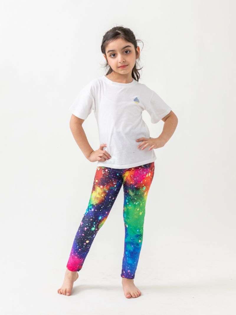 Jenter Galaxy Print Leggings Med Høy Stretch