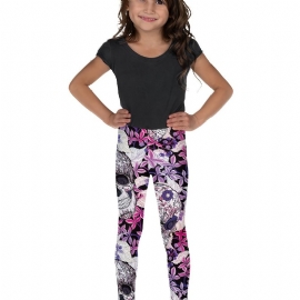 Jenter High Stretch Myke Leggings Mix Rosa Fiolett Flower Skulls Print