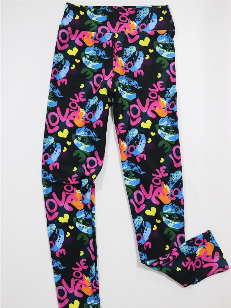 Jenter Høystrekk Myke Leggings Love Letters Print