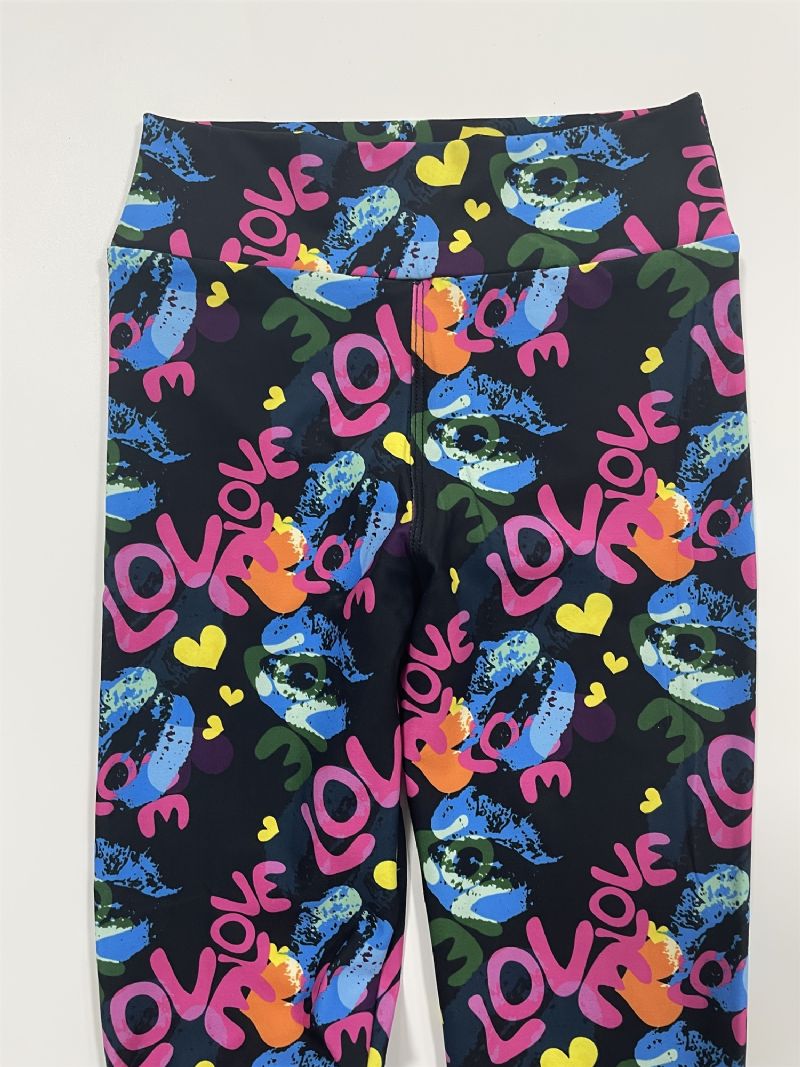 Jenter Høystrekk Myke Leggings Love Letters Print