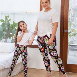 Jenter Med Høy Stretch Myke Leggings Sugar Skulls Print