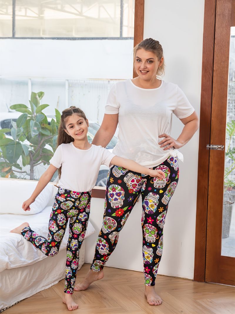 Jenter Med Høy Stretch Myke Leggings Sugar Skulls Print