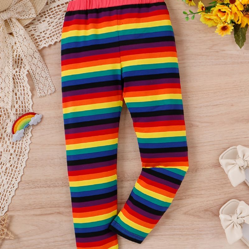 Jenter Rainbow Strip Elastisk Midje Leggings Bukser Barneklær