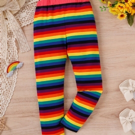 Jenter Rainbow Strip Elastisk Midje Leggings Bukser Barneklær