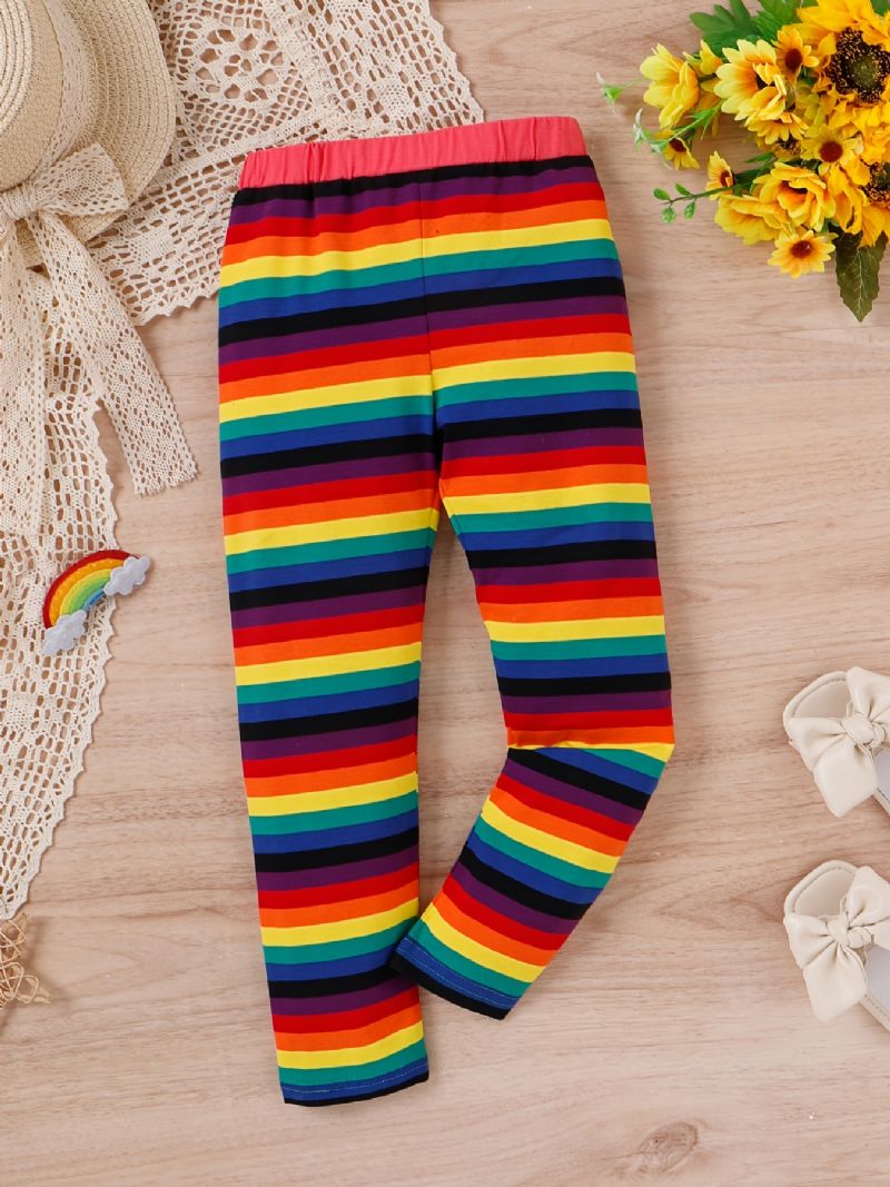 Jenter Rainbow Strip Elastisk Midje Leggings Bukser Barneklær