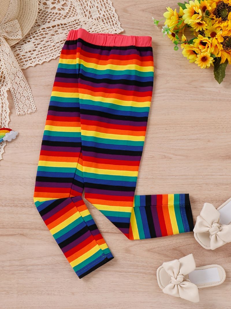 Jenter Rainbow Strip Elastisk Midje Leggings Bukser Barneklær