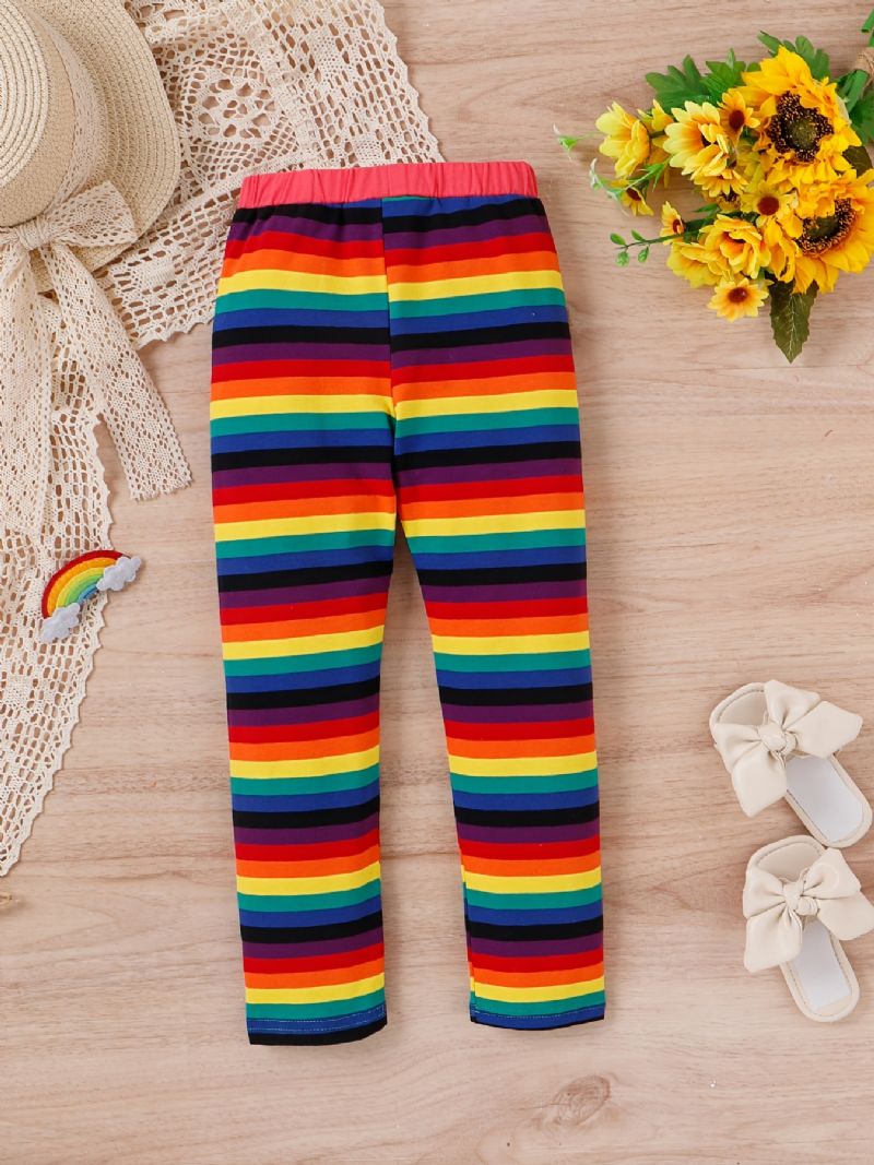 Jenter Rainbow Strip Elastisk Midje Leggings Bukser Barneklær