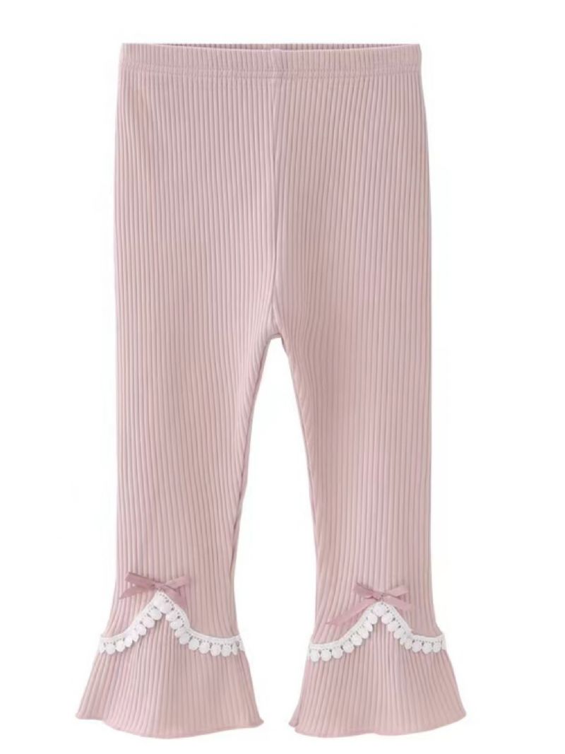 Jenter Ribbed Lace Trim Leggings Bukser Med Bowknot Søte Barneklær