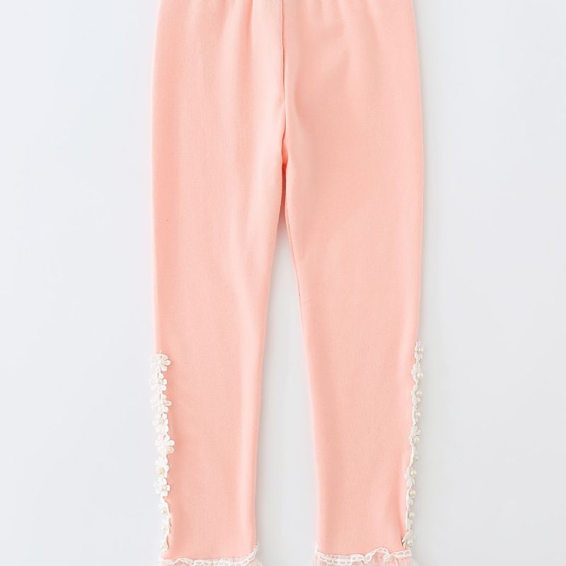 Jenter Søt Casual Søt Blonde Trim Ruffled Leggings For Winter Pink