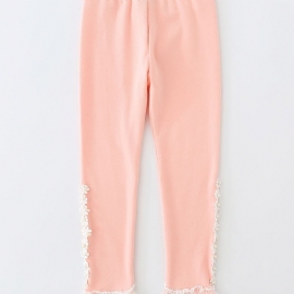 Jenter Søt Casual Søt Blonde Trim Ruffled Leggings For Winter Pink