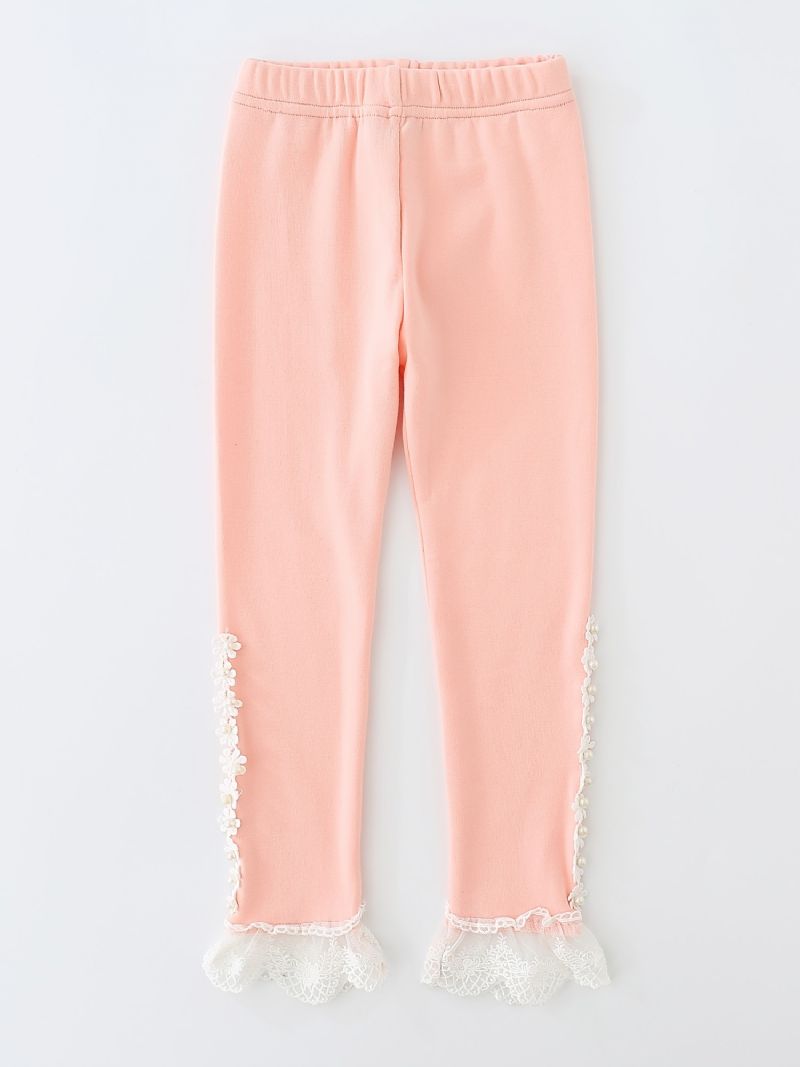 Jenter Søt Casual Søt Blonde Trim Ruffled Leggings For Winter Pink