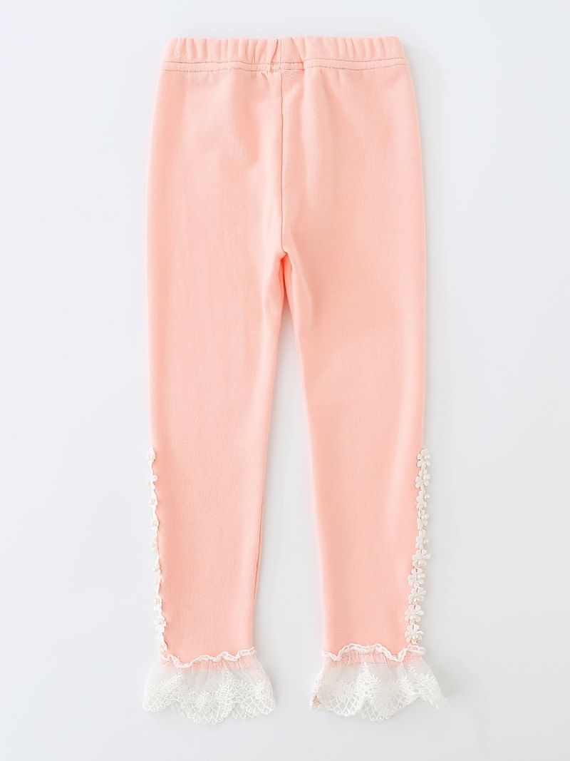 Jenter Søt Casual Søt Blonde Trim Ruffled Leggings For Winter Pink