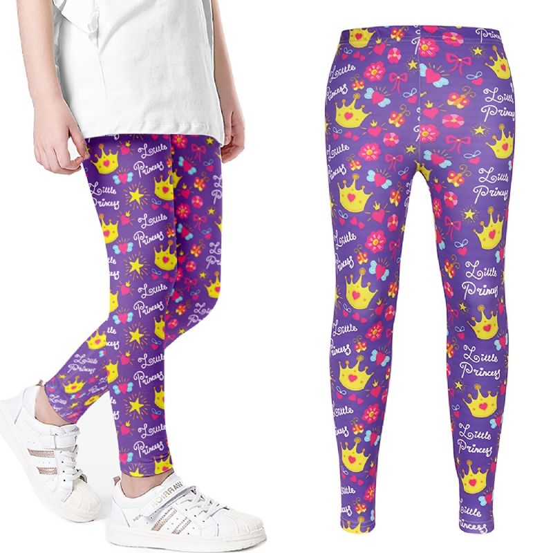 Jenter Søt Lilla Krone & Prinsesse Print Lang Elastisk Midje Leggings Bukser Klær