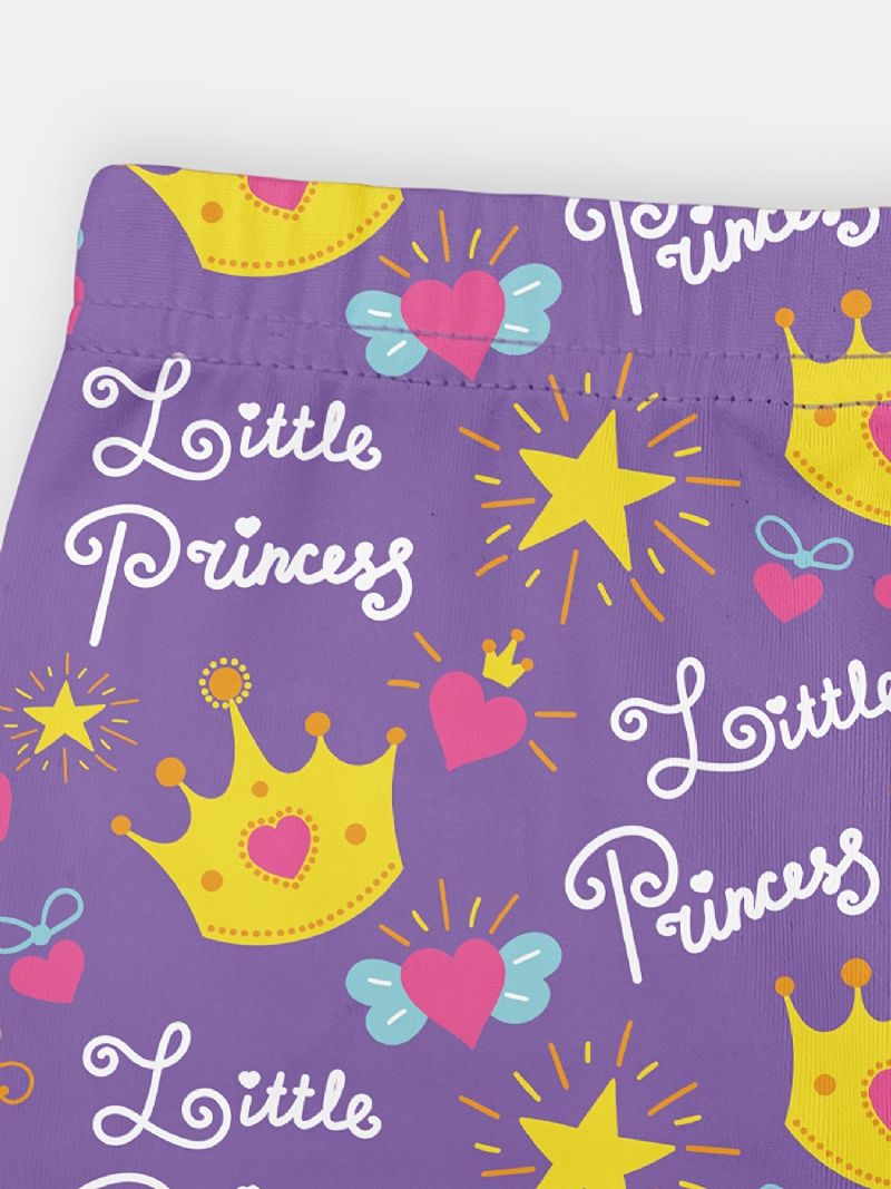 Jenter Søt Lilla Krone & Prinsesse Print Lang Elastisk Midje Leggings Bukser Klær