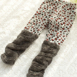 Jenter Tykk Leopard Print Fleece Leggings Bukser Barneklær Til Vinteren