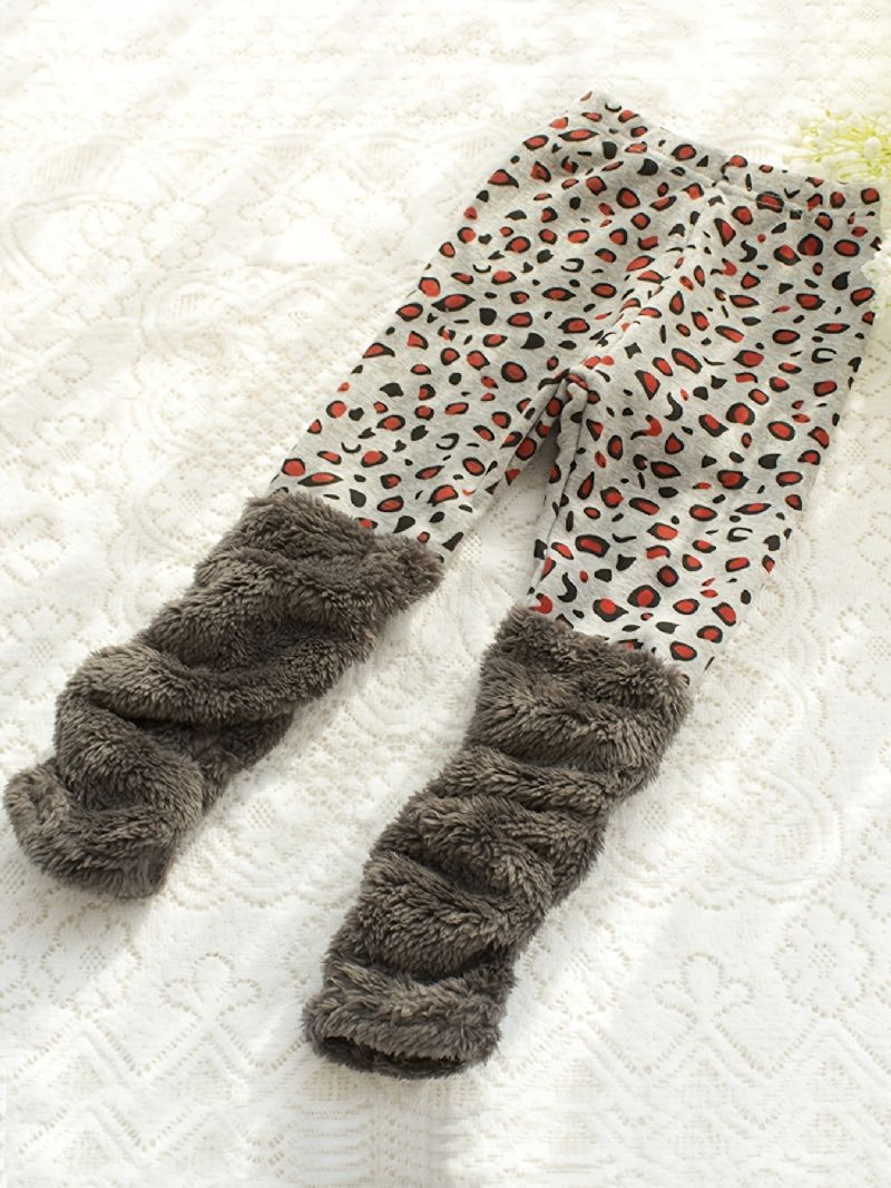 Jenter Tykk Leopard Print Fleece Leggings Bukser Barneklær Til Vinteren
