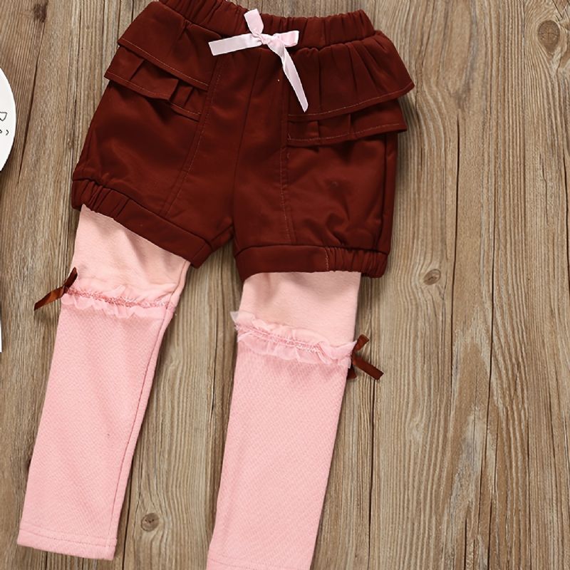 Jenter Uformell Ruffled Fleece Thermal Thickened Leggings & Bow Shorts For Vinter