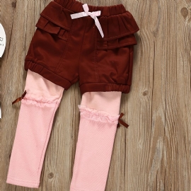 Jenter Uformell Ruffled Fleece Thermal Thickened Leggings & Bow Shorts For Vinter