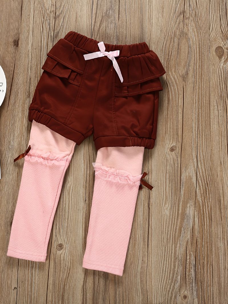 Jenter Uformell Ruffled Fleece Thermal Thickened Leggings & Bow Shorts For Vinter