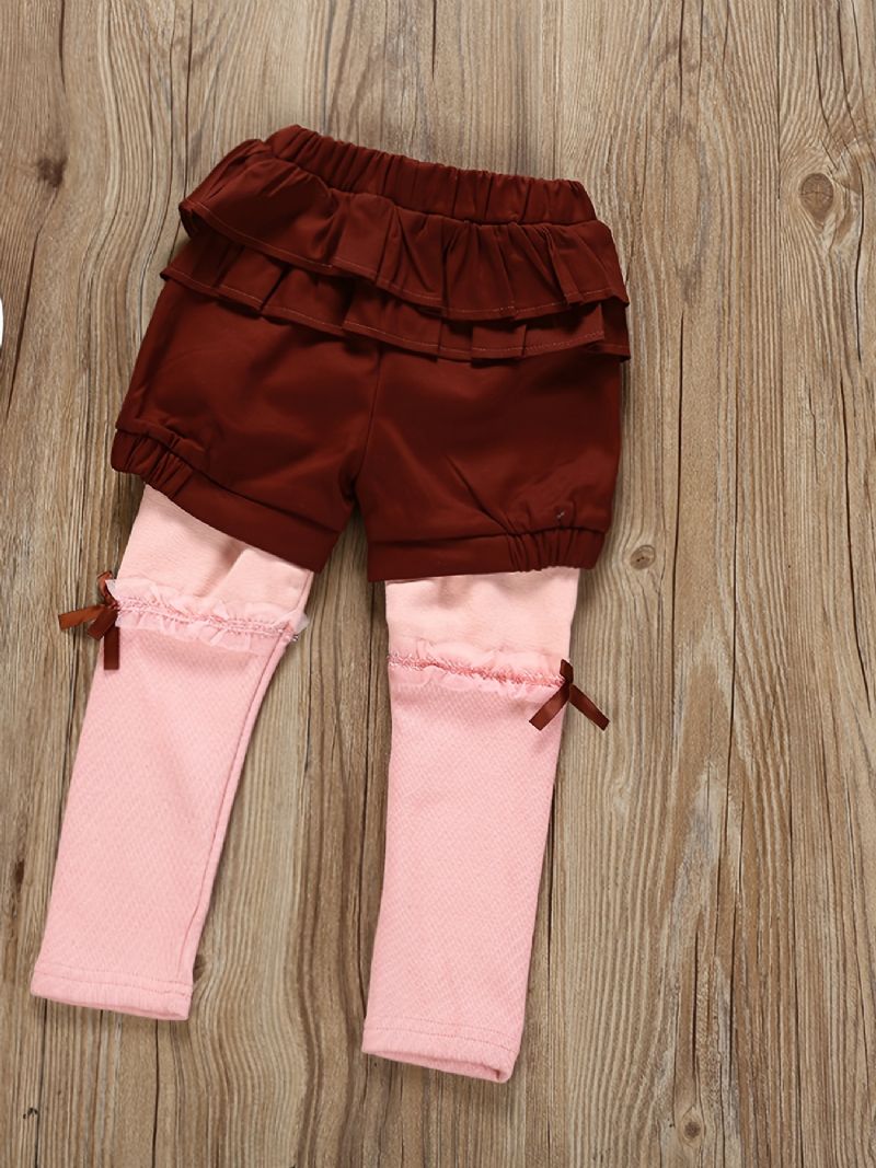 Jenter Uformell Ruffled Fleece Thermal Thickened Leggings & Bow Shorts For Vinter