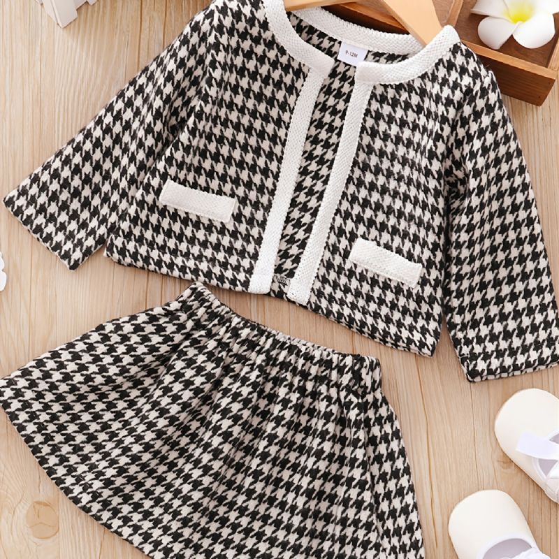 3 Stk Baby Cardigan Houndstooth Langermet Kjole