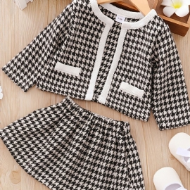 3 Stk Baby Cardigan Houndstooth Langermet Kjole