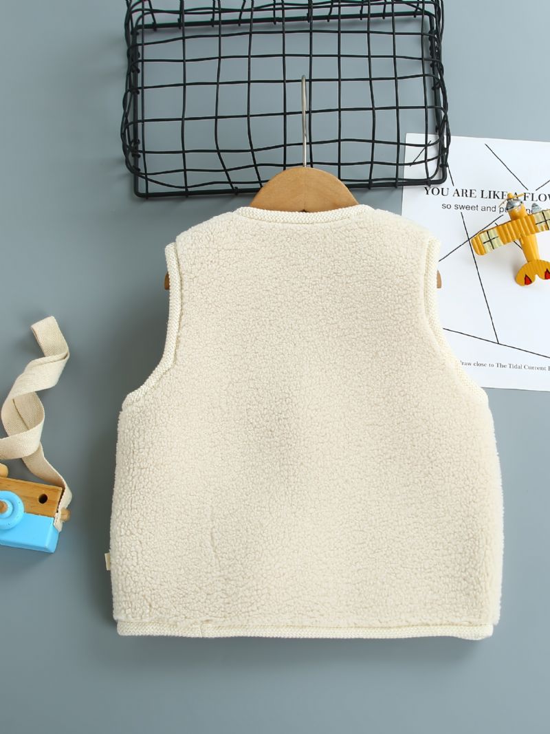 Baby Jenter Pocket Fleece Varm Cardigan Vest Teddy Bear Dekor Barneklær