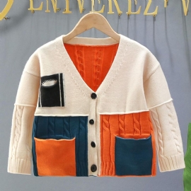 Jenter Colorblock Cardigan Med Kabelstrikket Mønster For Høst Og Vinter Nyhet