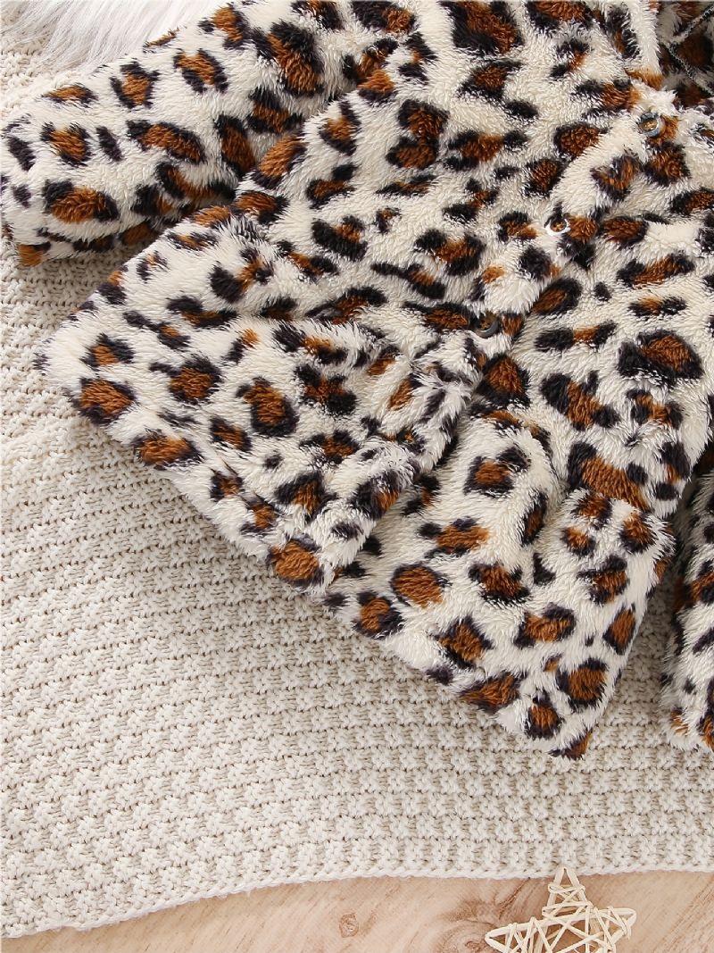 Jenter Uformell Leopardprint Hettejakke Myk Fleece Termisk Cardigan Yttertøy Til Vinteren