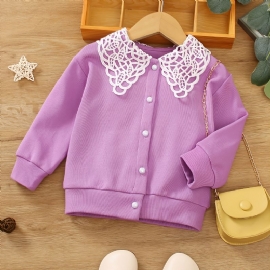 Kids Lapel Elegant Strikket Cardigan Langermet Fleece Varm Til Vinter