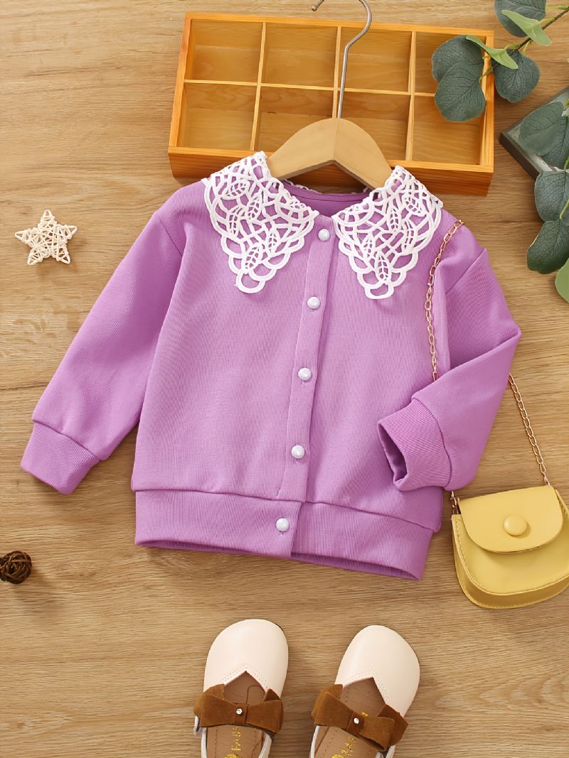 Kids Lapel Elegant Strikket Cardigan Langermet Fleece Varm Til Vinter