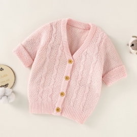 Kids Toddler Baby Jenter Solid Stripe Cable Strikket Cardigan Med V-hals