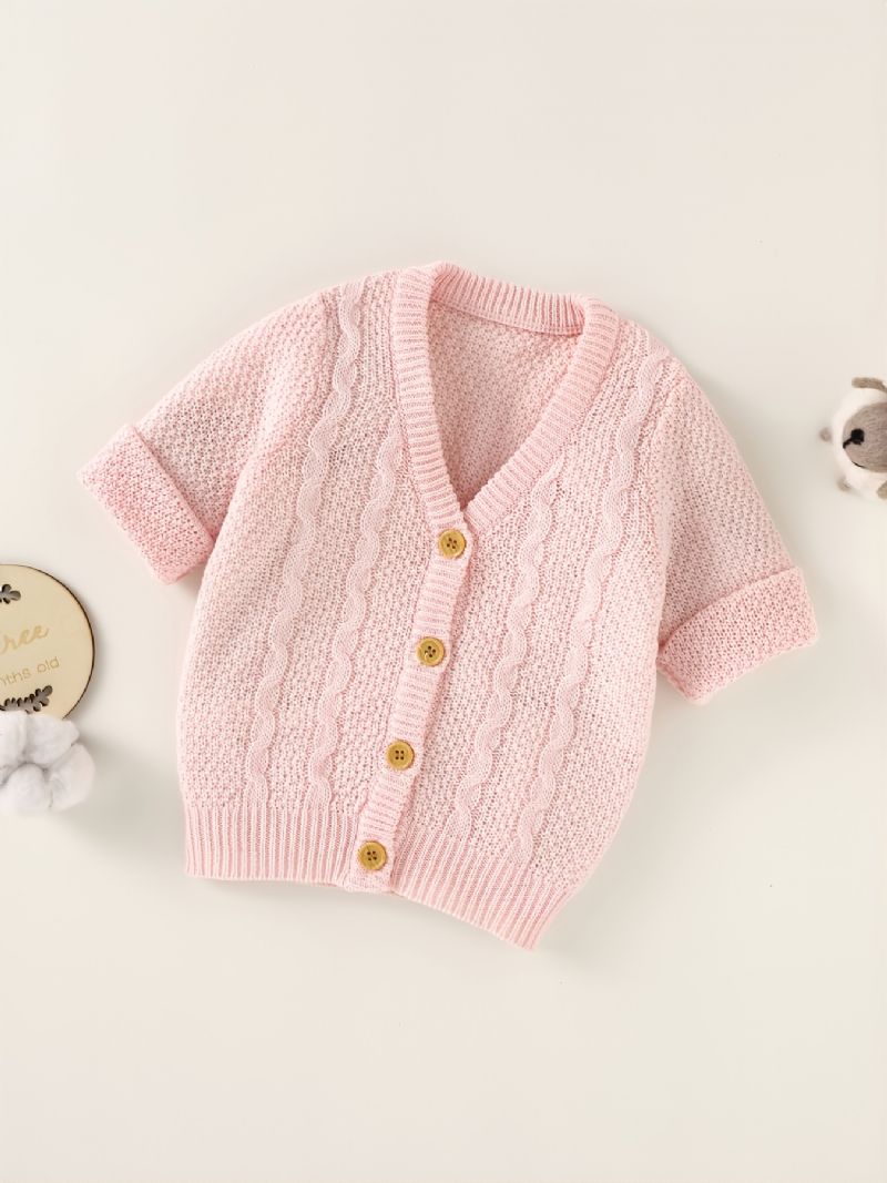 Kids Toddler Baby Jenter Solid Stripe Cable Strikket Cardigan Med V-hals