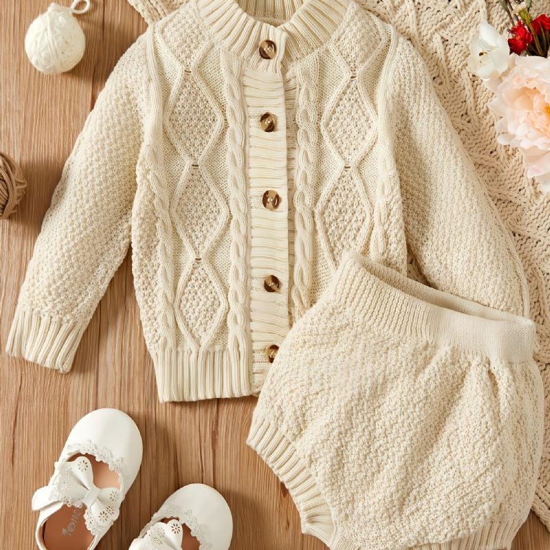 Nyfødt Baby Jente Strikk Cardigan + Kort Sett Babyklær Til Vinter Layette