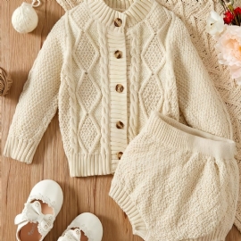 Nyfødt Baby Jente Strikk Cardigan + Kort Sett Babyklær Til Vinter Layette