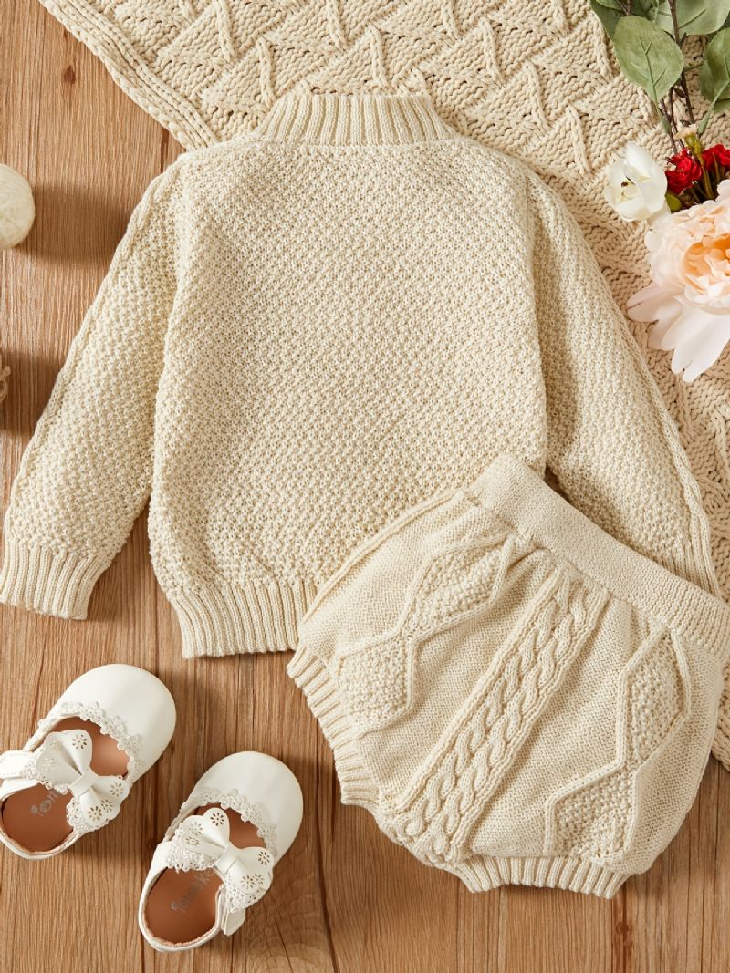 Nyfødt Baby Jente Strikk Cardigan + Kort Sett Babyklær Til Vinter Layette