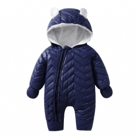 Spedbarn Solid Glidelås Romper Langermet Hette Jumpsuit Med Hansker Plysj Varm Snødress Vinter For Baby Gutter Jenter Barneklær