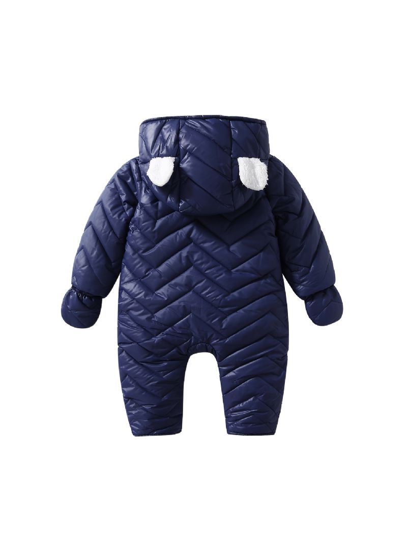 Spedbarn Solid Glidelås Romper Langermet Hette Jumpsuit Med Hansker Plysj Varm Snødress Vinter For Baby Gutter Jenter Barneklær