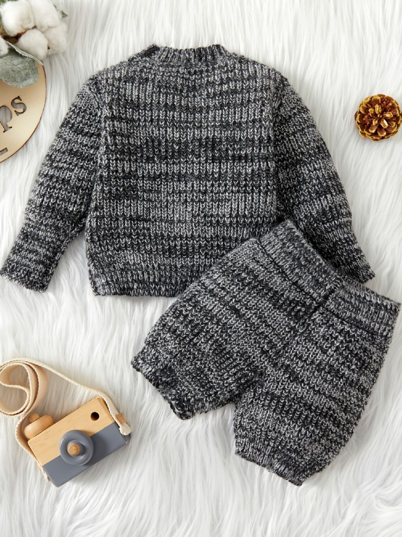 Unisex Baby Blomsterdesign Strikket Genser Cardigan + Matchende Buksesett Babyklær Til Vinteren