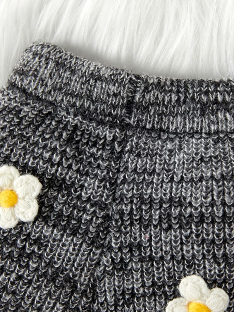 Unisex Baby Blomsterdesign Strikket Genser Cardigan + Matchende Buksesett Babyklær Til Vinteren