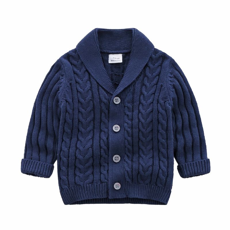 Unisex Baby Cardigan V-hals Botton Genser Med Kabelstrikk For Vinter Barneklær