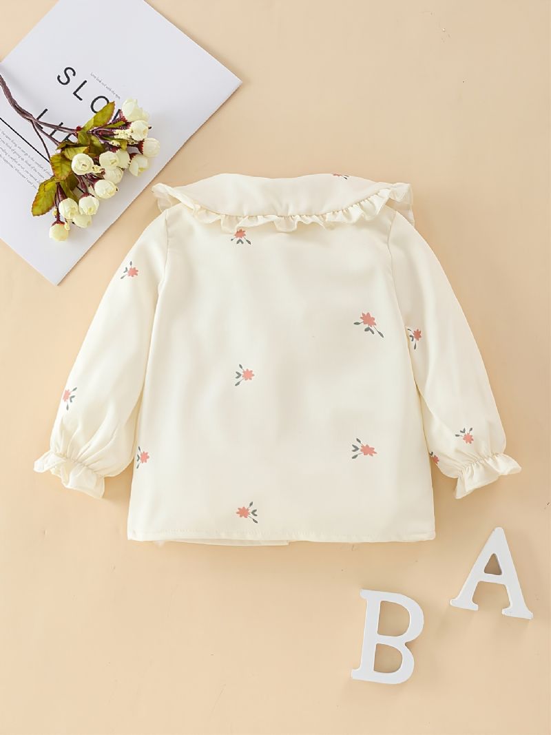 Baby Jenter Button Ruffle Bluse Med Blomstertrykk