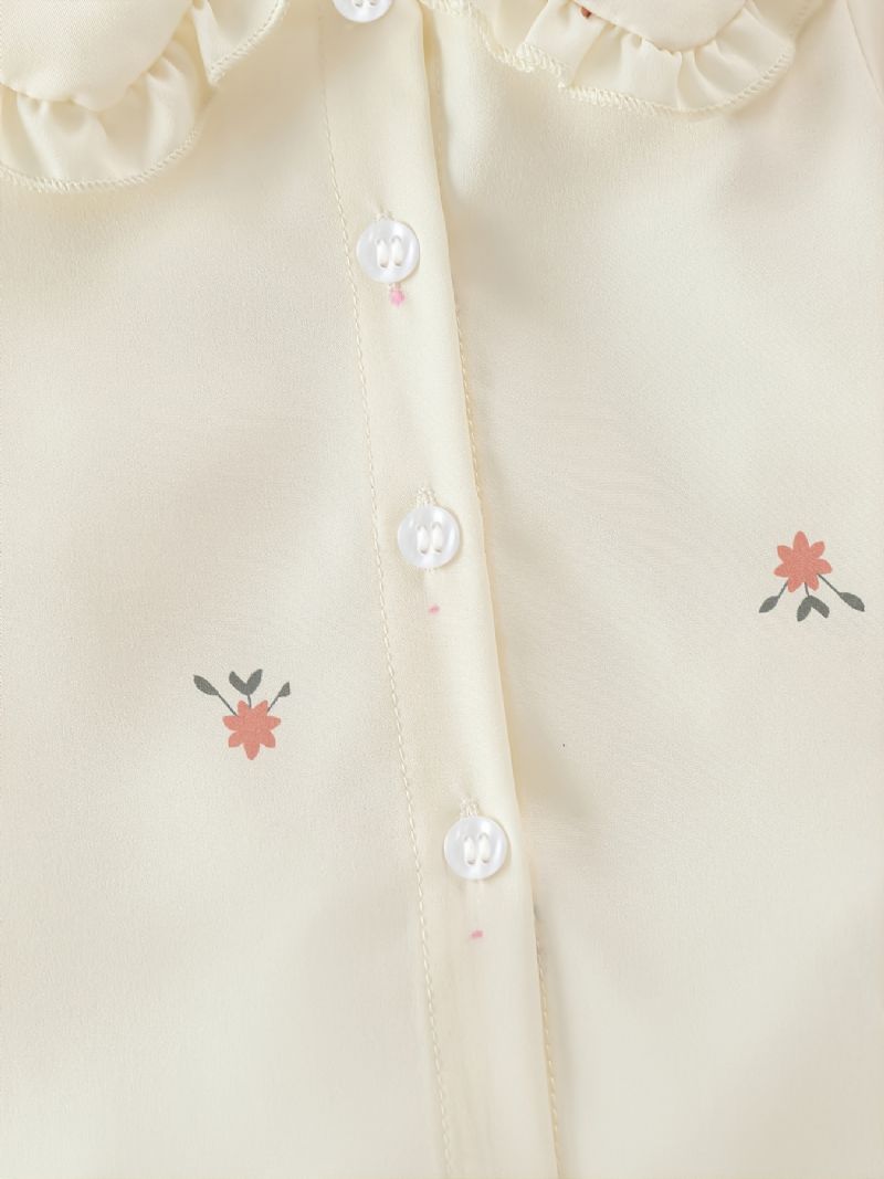 Baby Jenter Button Ruffle Bluse Med Blomstertrykk