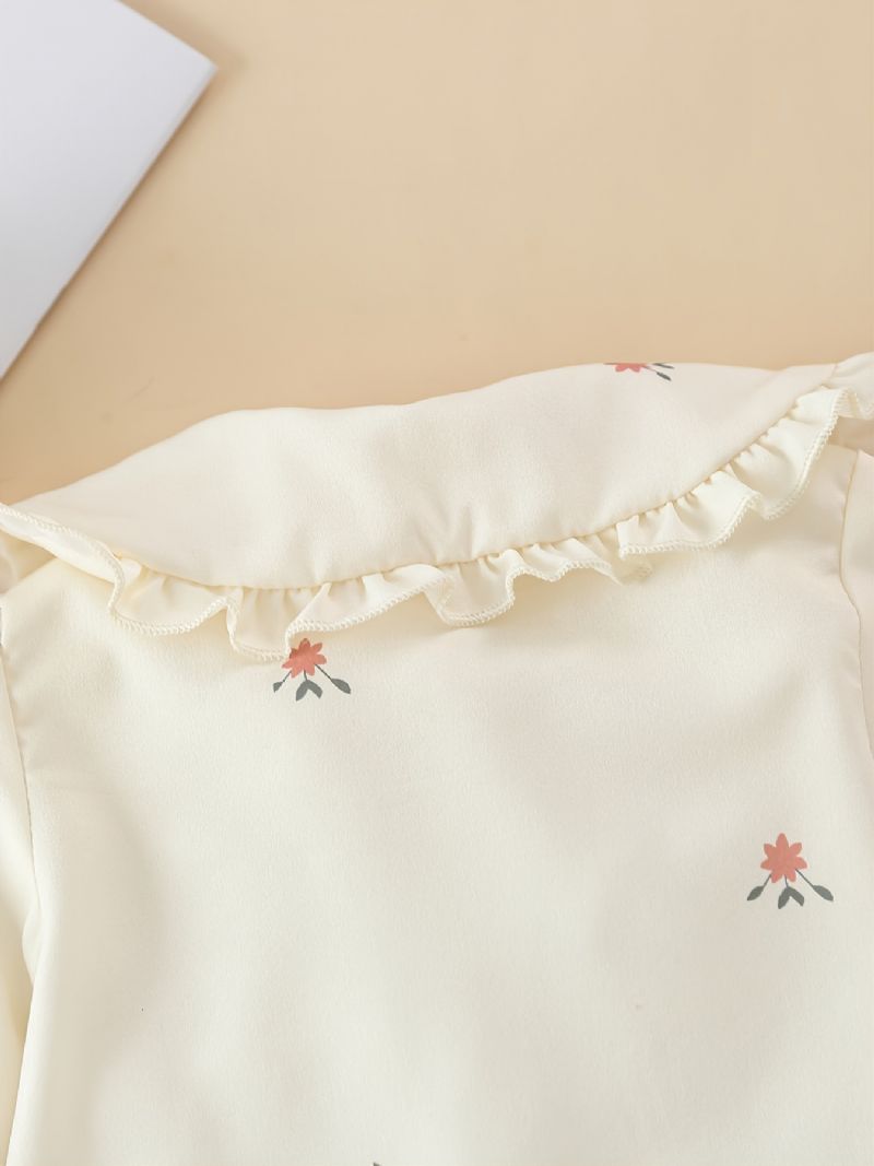 Baby Jenter Button Ruffle Bluse Med Blomstertrykk