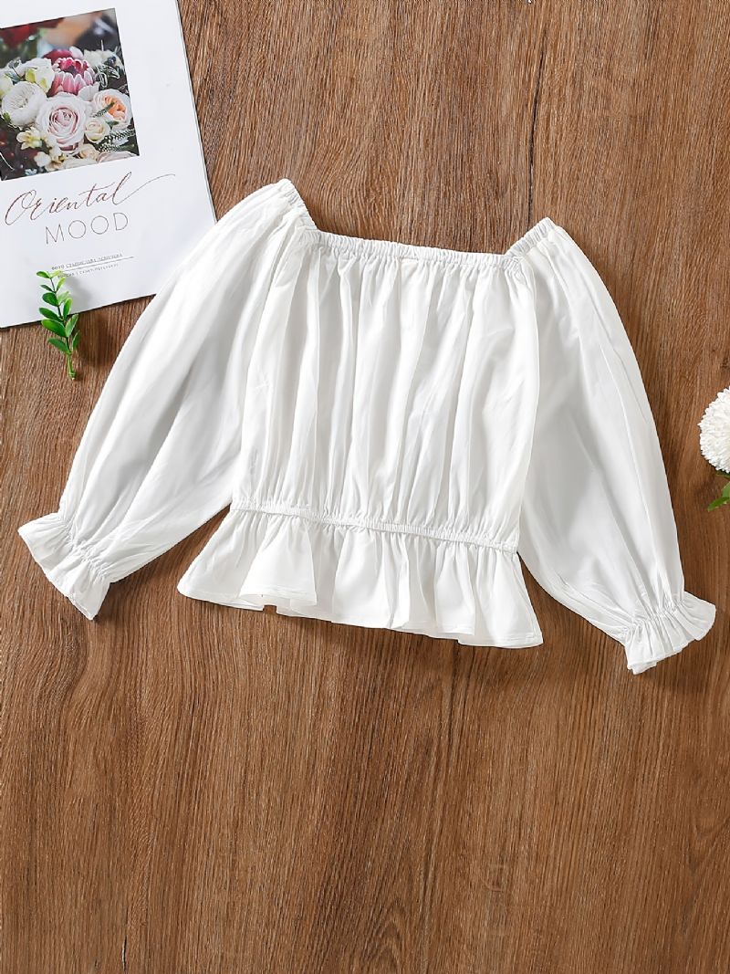 Baby Jenter Off Shoulder Top Ruffles Puff Ermer Langermet Bluse Barneklær