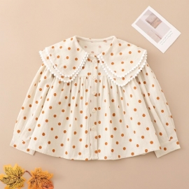 Jenter Polka Dots Ruffle Hem Lantern Langermet Collared Bluse