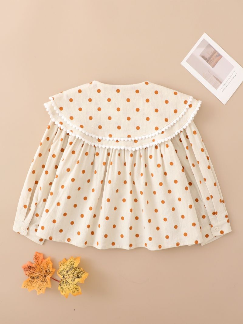 Jenter Polka Dots Ruffle Hem Lantern Langermet Collared Bluse