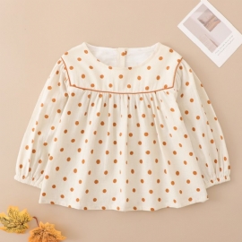 Jenter Polka Dots Ruffle Hem Lanterne Langermet Bluse