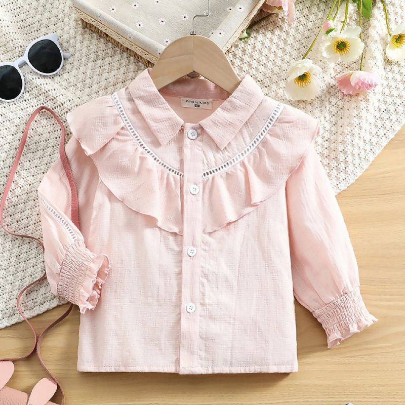 Småbarn Jenter Broderi Ruffle Trim Button Up Bluse