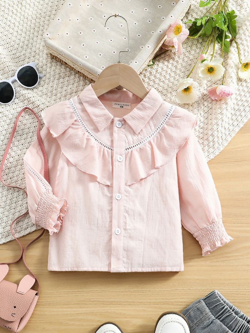 Småbarn Jenter Broderi Ruffle Trim Button Up Bluse